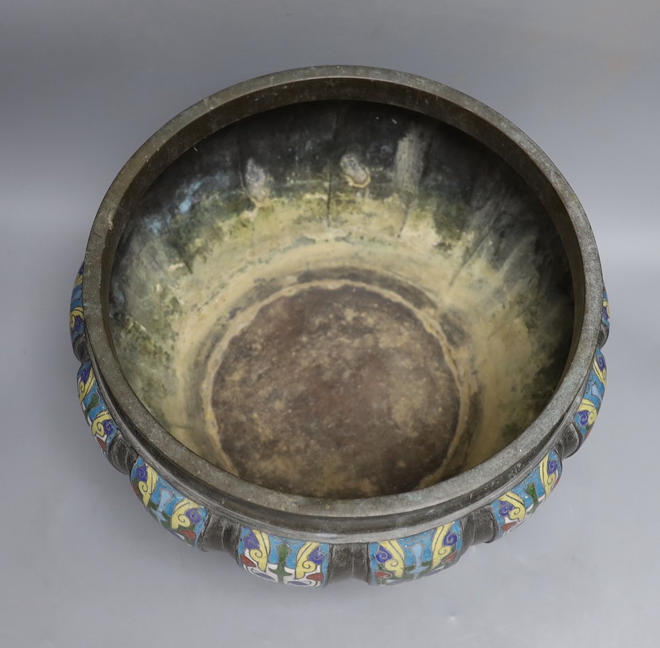 A Japanese bronze and champleve enamel jardiniere 35cm